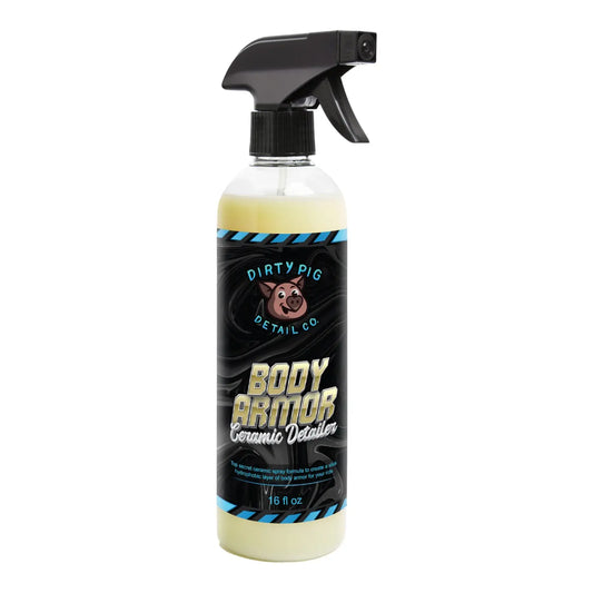 Car surface gleaming after an application of Body Armor Ceramic Spray Coating.